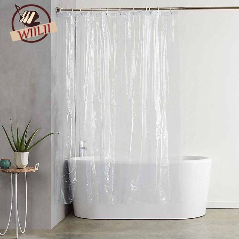 

Plastic PEVA Waterproof Shower Curtain Transparent White Clear Bathroom Curtain Luxury Bath With Hooks