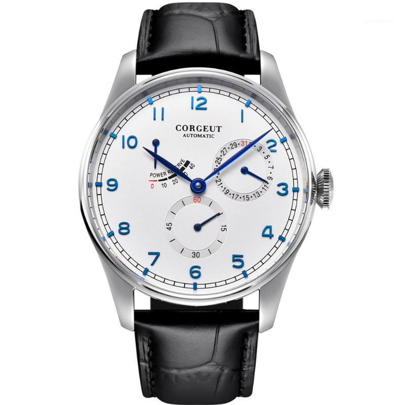 

Corgeut watch 42mm fashtion mens seagull automatic mechanical wristwatches Power Reserve date waterproof 316L Stainless steel1, White