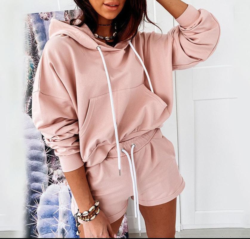 

Casual Women Tracksuit Two Piece Set Oversize Sweatshirts And Shorts Sportswear Outfit Solid Set Fashion Casual Sports Sets1, Black