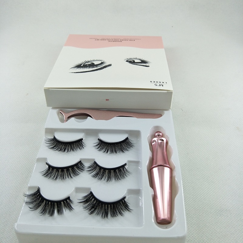 

Magnetic Eyelashes with Eyeliner and Tweezer 3 Pairs 5 Magnetic False Eyelashes Liquid Eyeliner Makeup Set Reusable eyelash No Glue Needed