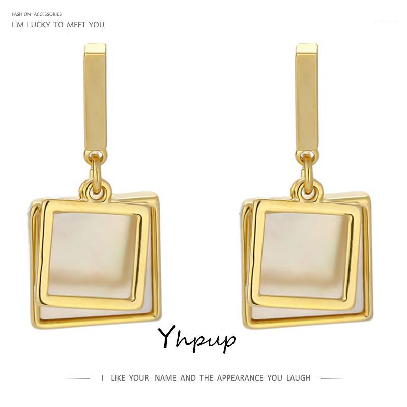 

Dangle & Chandelier Yhpup Fashion Natural Shell Square Geometric Earrings Trendy Gold Metal Jewelry For Women Orecchini Donna Gift1