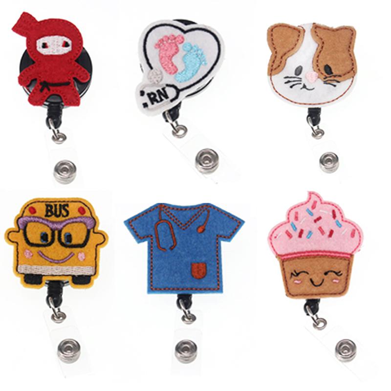 

Pins, Brooches 100pcs/lot Lovely Felt Design Cute RN/ER /cat/ Cream Retractable Nursing Id Badge Holder Reel