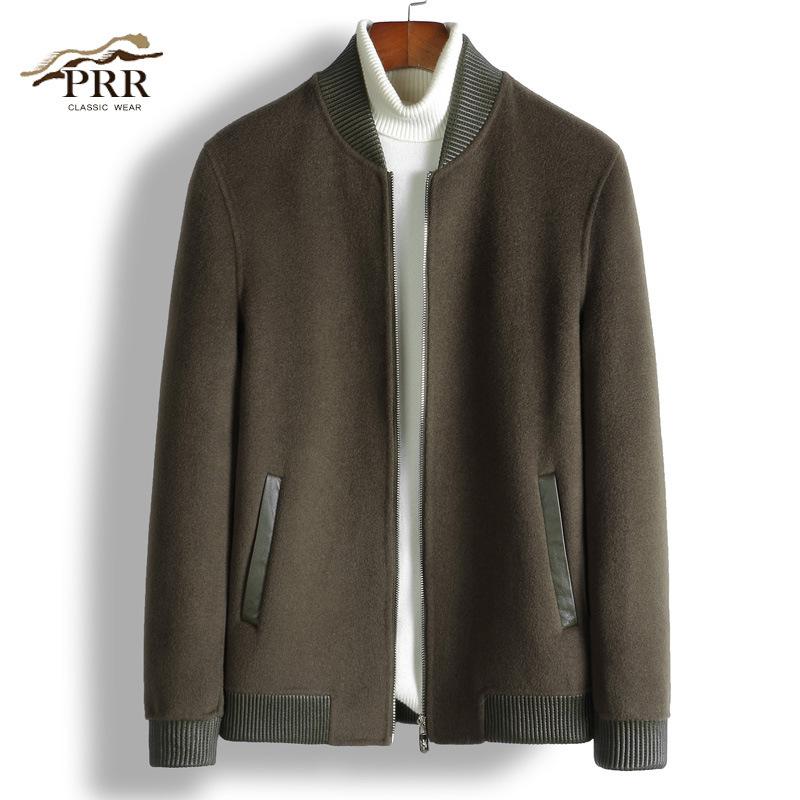 

Autumn and winter new woollen coat men's short cashmere free Korean casual jacket Nizi double faced jacket, Army green