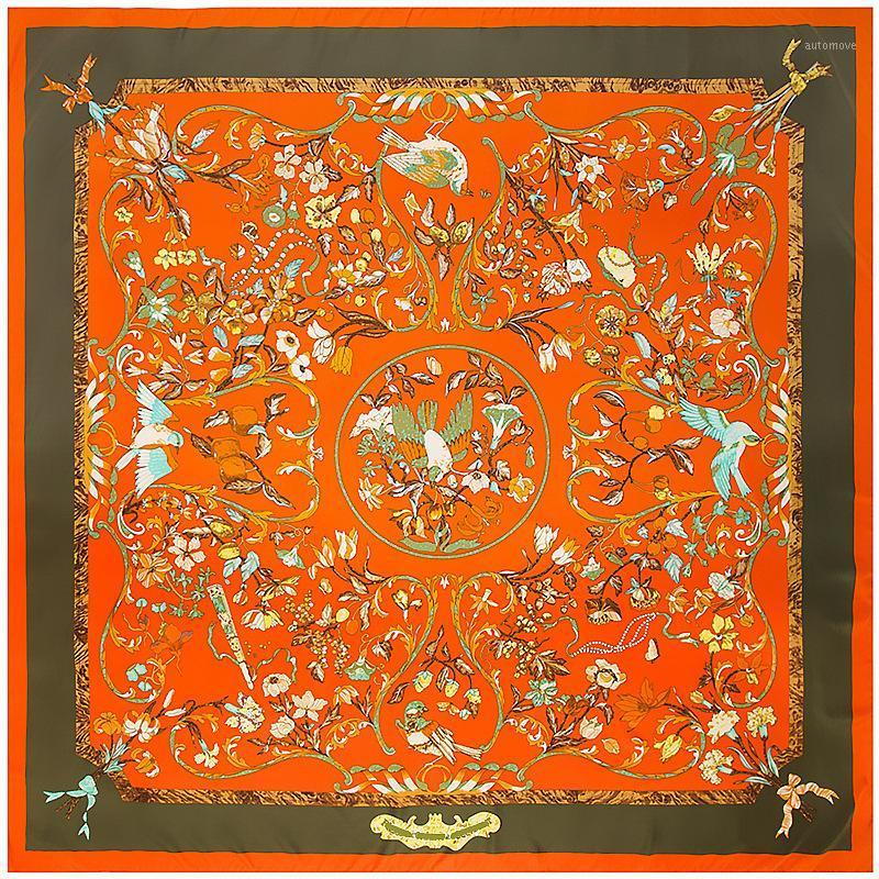 

100% Silk Scarf Women Female New Design Bird Flowers Printed Shawl Warps Silk Foulard Square Scarves Hijab1