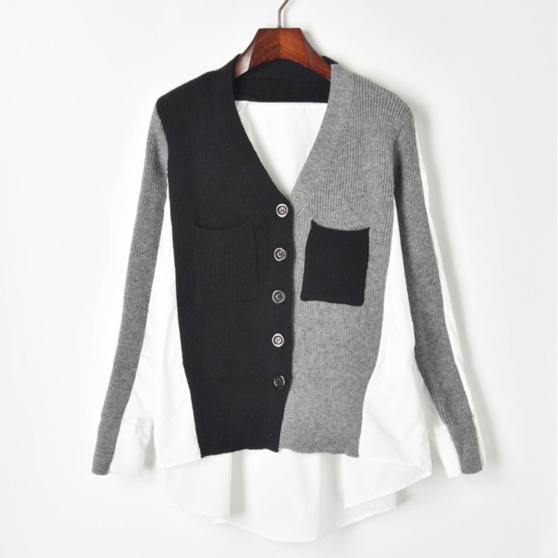 

2021 New New Runway Shreds Five-color Sewing Jacket Deep Cardigan Women's Knitted Shirt 3zje