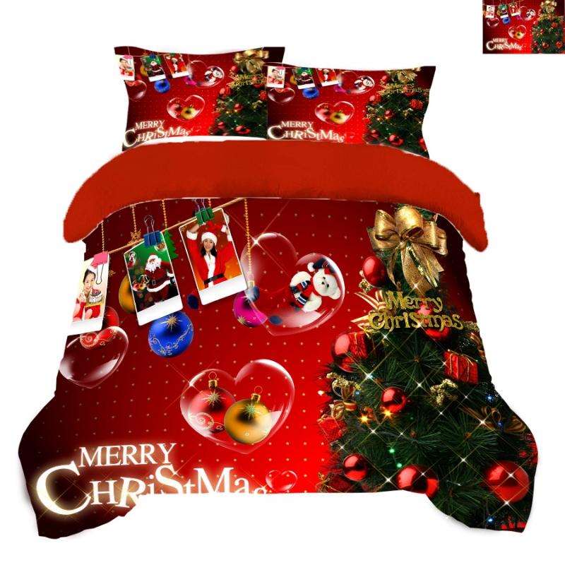 

4 Pcs Christmas Tree Theme Pattern Christmas Decoration Bedding Set Cotton cloth Bed Line Pillowcases Comforter Bedding sets, Color 8