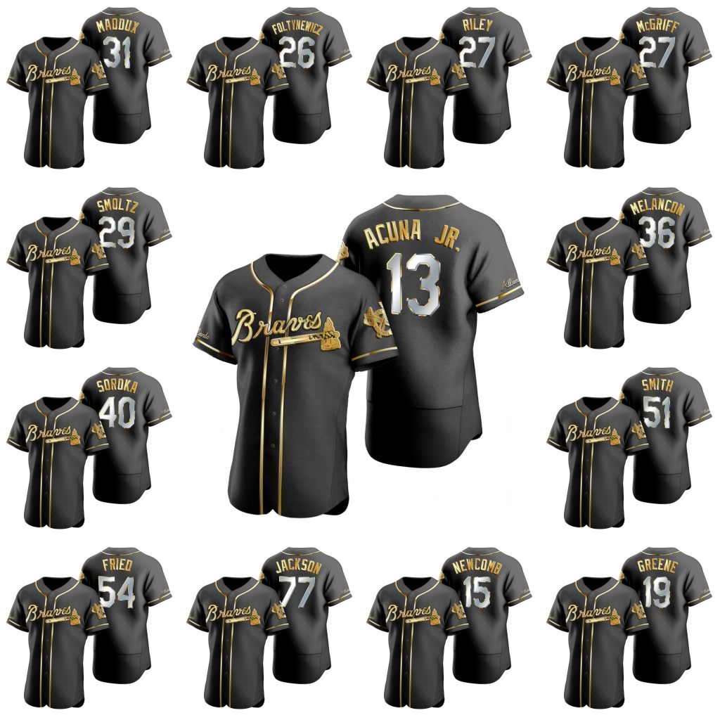 

13 Ronald Acuna Jr. 2020-21 Black Golden Edition Jersey Dale Murphy Freddie Freeman Dansby Swanson Chipper Jones Sean Newcomb, 26 mike foltynewicz