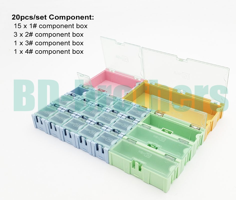 

20pcs/set Original Component Storage Box Square IC Components Boxes SMT SMD WEN TAI Containing (1# 2# 3# 4#) Box Kit 100sets/lot