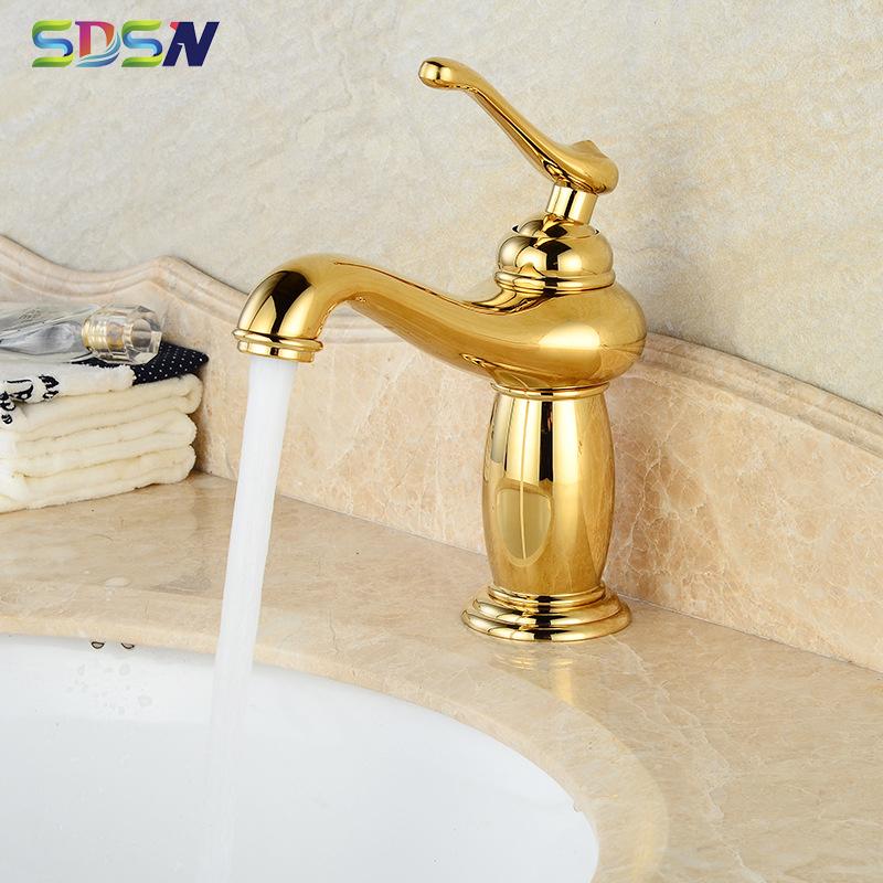 

Gold Bathroom Faucet SDSN Multi-layer Plating Basin Sink Faucet Quality Brass Bathroom Basin Hot Cold Gold Taps