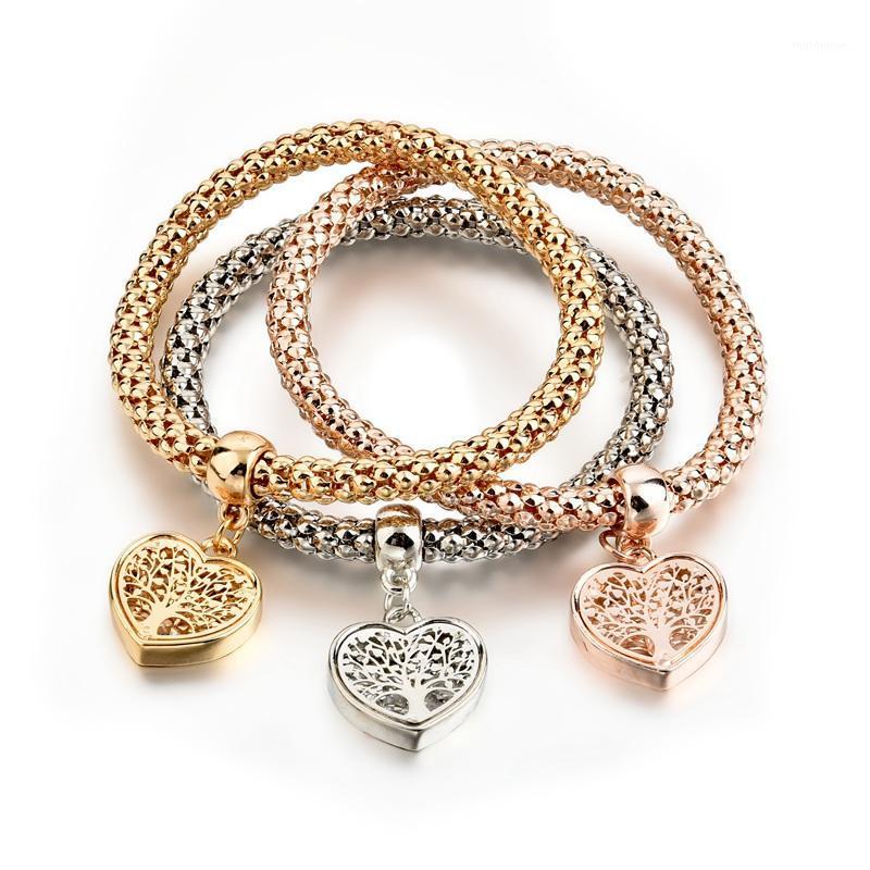 

SZELAM 3pcs Heart Tree Bracelet Hollow Out Rhinestone Gold Rose Gold Silver Mix Color Charm Bracelets For Woman SBR1701181