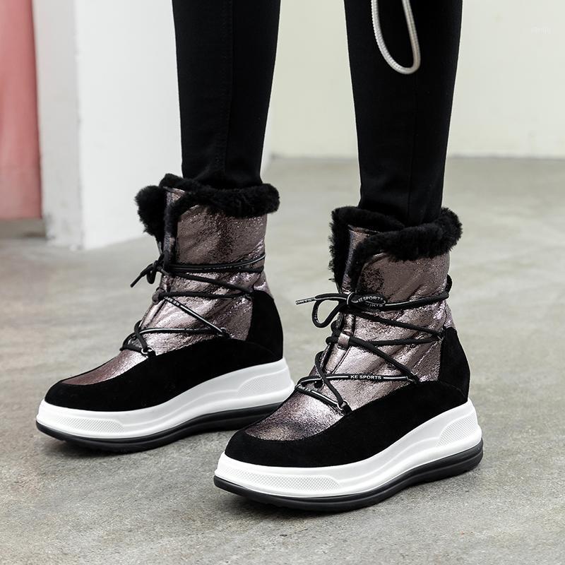 

Genuine Leather Boots Women Winter Warm wool Fur Sneakers Platform Snow Boots Women 2020 Ankle Female Causal Shoe1, Silver
