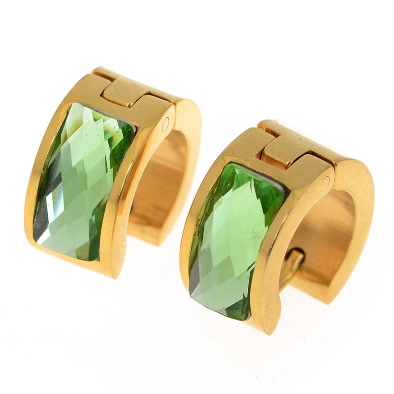 

Classic Stainless Steel Small Circle Gold Silver Color Hoop Earrings For Unisex Green Crystal Ear Jewelry