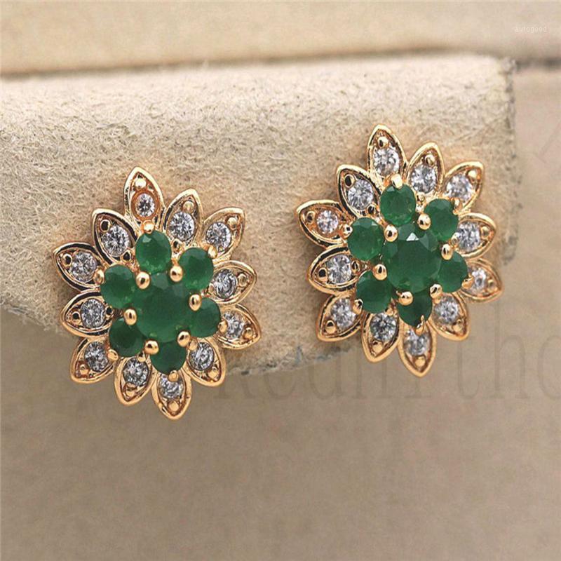 

Stud Luxury Earrings For Women Gold Color Flower Earring With Red Green Zircon Trendy Jewelry Party Wedding Anniversary Gift1