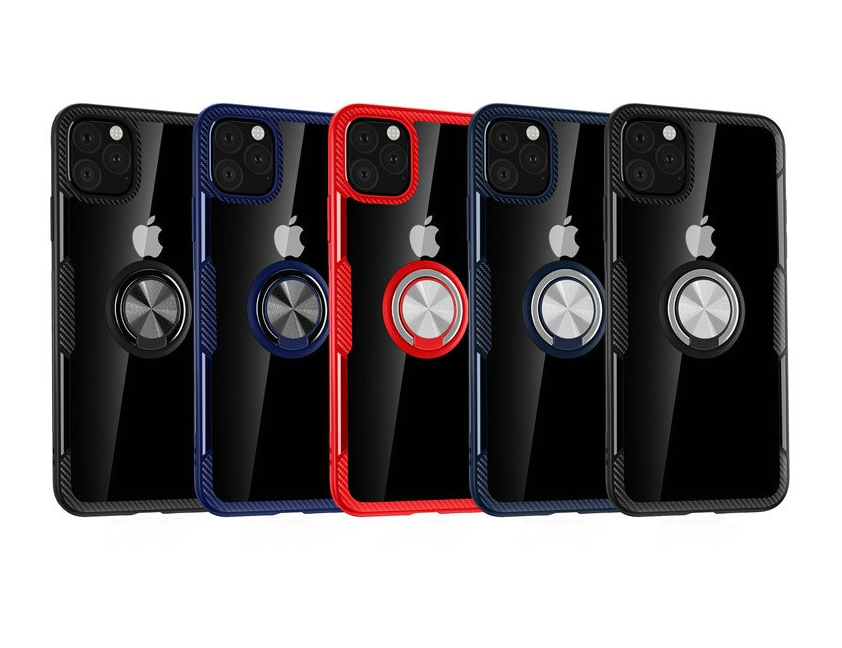 

Acrylic PC TPU Luxury Carbon Fiber Defender Case For iPhone 11 Pro Max XR XS MAX Note 10 Metal Ring Bracket Car Holder