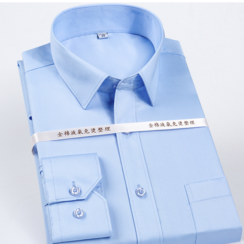 

High Grade 100% Mercerized Cotton Square collar solid s~5xl Men's dress shirts long sleeve slim fit anti wrinkle easy care 201124, C1510