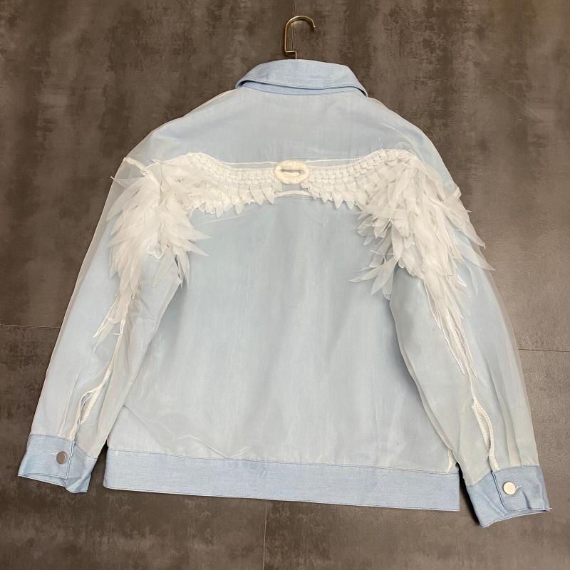 

2020 Red Same New Model Summer Back Wing Figure Liquid Wire Washing Water Denim Short Female Trend Jacket R50d, See chart