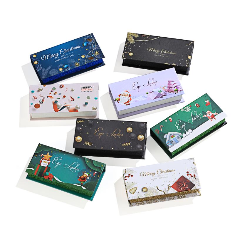 

New Portable Christmas Style Rectangle Eyelashes Box Paper Empty False Eyelash Packaging Box Eyelashes Container Makeup Tools