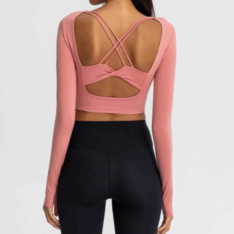 

Sexy Back Yoga Outfits Tops Gym Clothes Women Breathable Running Fitness Leisure Sports T-shirt Workout Exercise Casual Long Sleeve Shirt, Blue