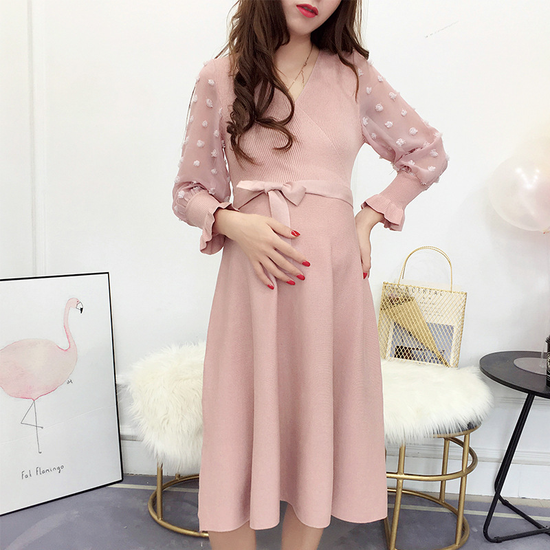 New Fashion Autumn Winter Maternity Clothes Dresses for Pregnant Women Hot Mother Daily Knitted Pregnancy Women Dress 201125Z