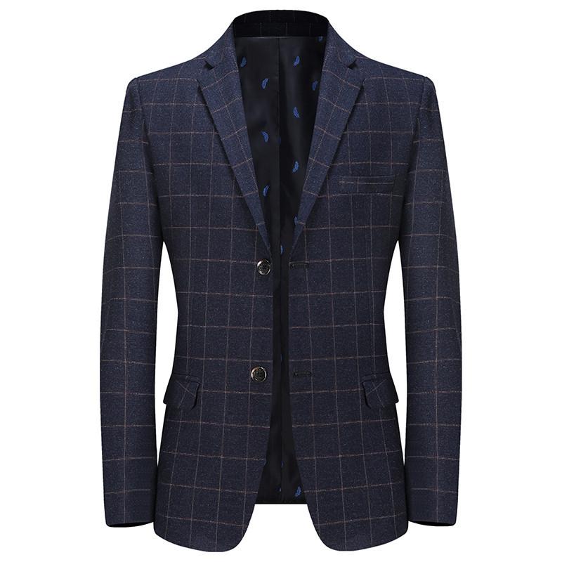 

New Brand Men Casual Blazers Autumn New Men Plaid Suit Blazer Fashion Business Single Breasted Blazers Male Clothing, Blue