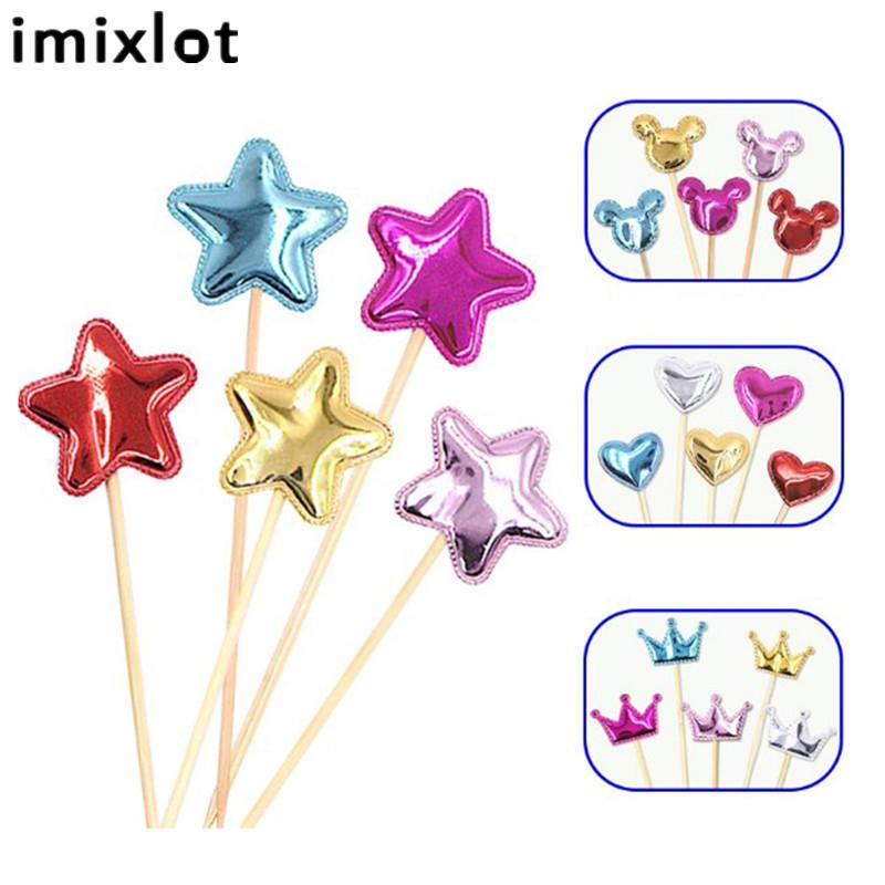 

Imixlot 5Pcs/Set Cake Topper Crown Pentagram Star Heart Shape Card Flags Party Decoration Cupcake Toppers