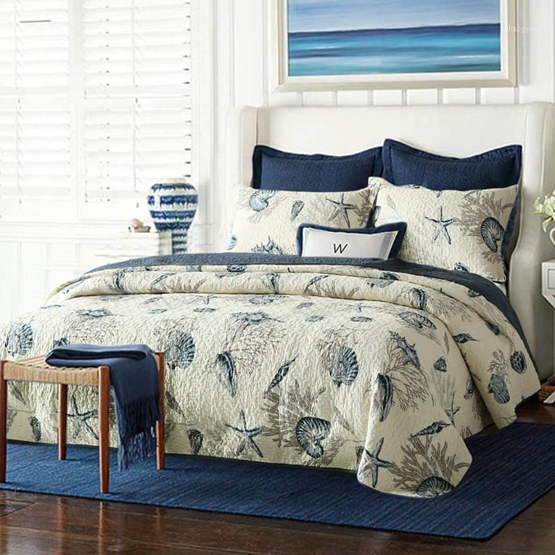 

WINLIFE Ocean Theme Quilt Shells Print Quilted Bedspread1