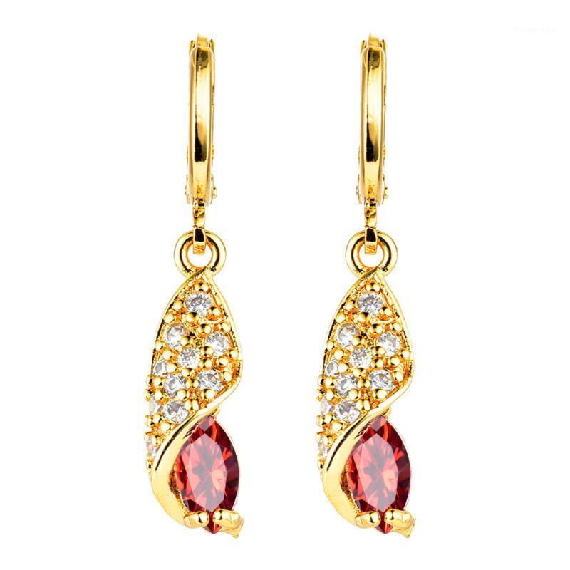 

Women Gold Color Drop Earrings Red Purple Pink CZ Dangle Drop Earrings Jewelry1