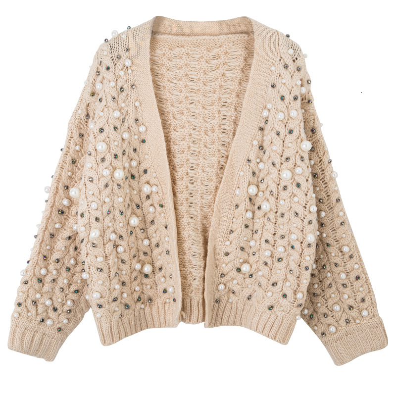 

Women' Knitted New Fashionable Autumn Wholesale Hot Beads Cardigan Loose Woman' Jacket with Cleavage Zh6k, Black