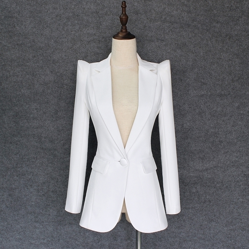 

HIGH QUALITY New Fashion Designer Blazer Jacket Women's Soaring Shoulders Single Button Blazer Outer Wear 201201, Black