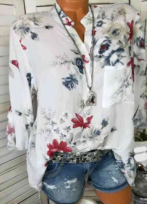 

Summer Women Tops Blouses Autumn Elegant Long Sleeve Print V-neck Chiffon Blusa Casual Loose Shirts Plus Size 5xl, White