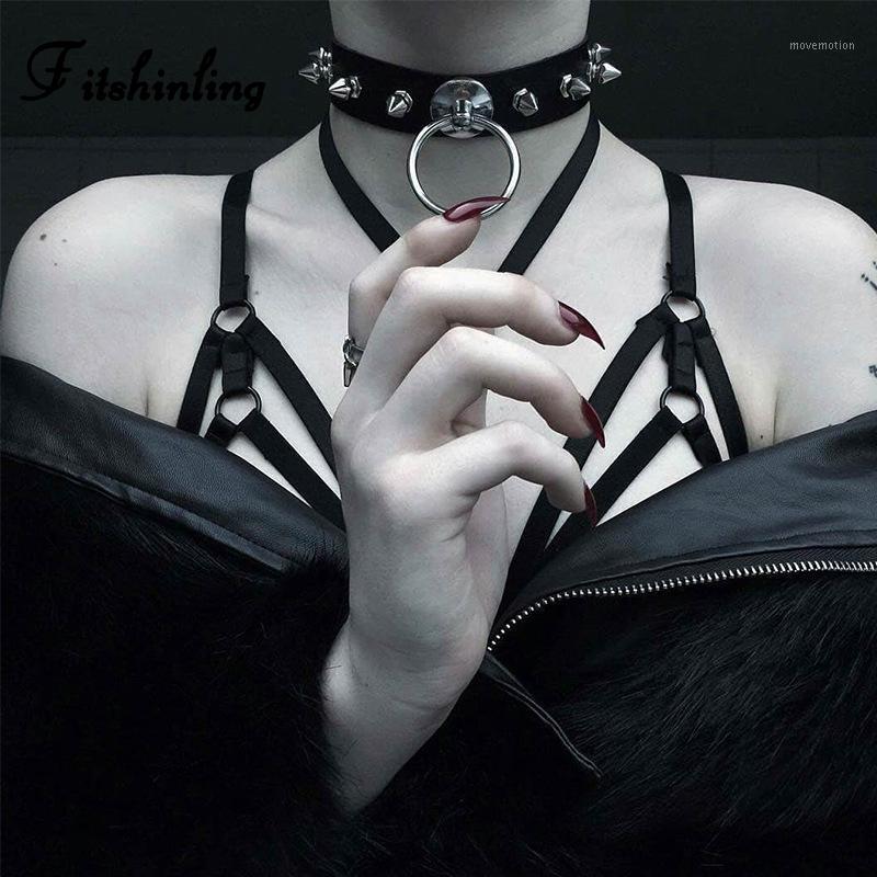 

Fitshinling PU Faux Leather Gothic Choker Rivet Punk Grunge Black Necklace Women Accessories Round Cool Pendant Dark Chains New1