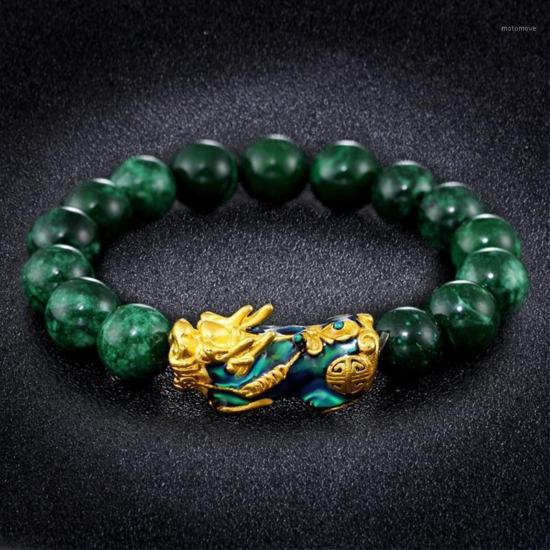 

Golden PIXIU Bracelet For Women Men Green Beads Couple Bracelet Bring Lucky Brave Wealth Feng Shui Bracelets for men1