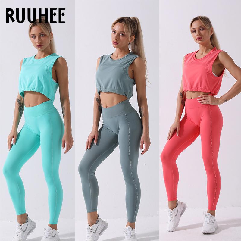 

RUUHEE Yoga Sets Women High Waist Leggings Fitness Short Yoga Suit Sports Set Workout Sportswear Seamless Gym Clothing Suit, Ss137gr