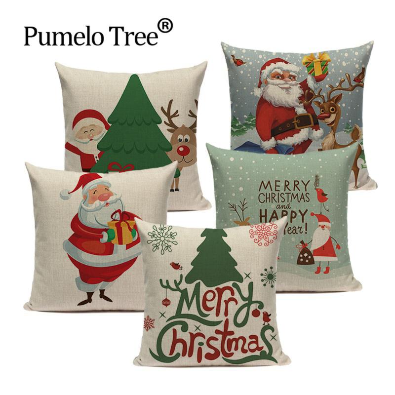 

Merry Christmas Decorative Santa Claus Throw Pillow Case Happy New Year Lovely Deer Christmas Decorations Free Shipping Navidad