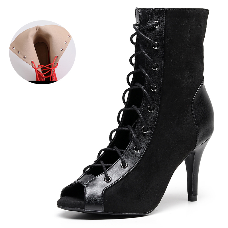 

2021 New Women Flannel Latin Dance Sheos Balck Red Soft Sole Bachata Salsa Dancing Shoes for Girls Lace Up Ballroom Dance-shoes Xtk5, Red-8.3cm