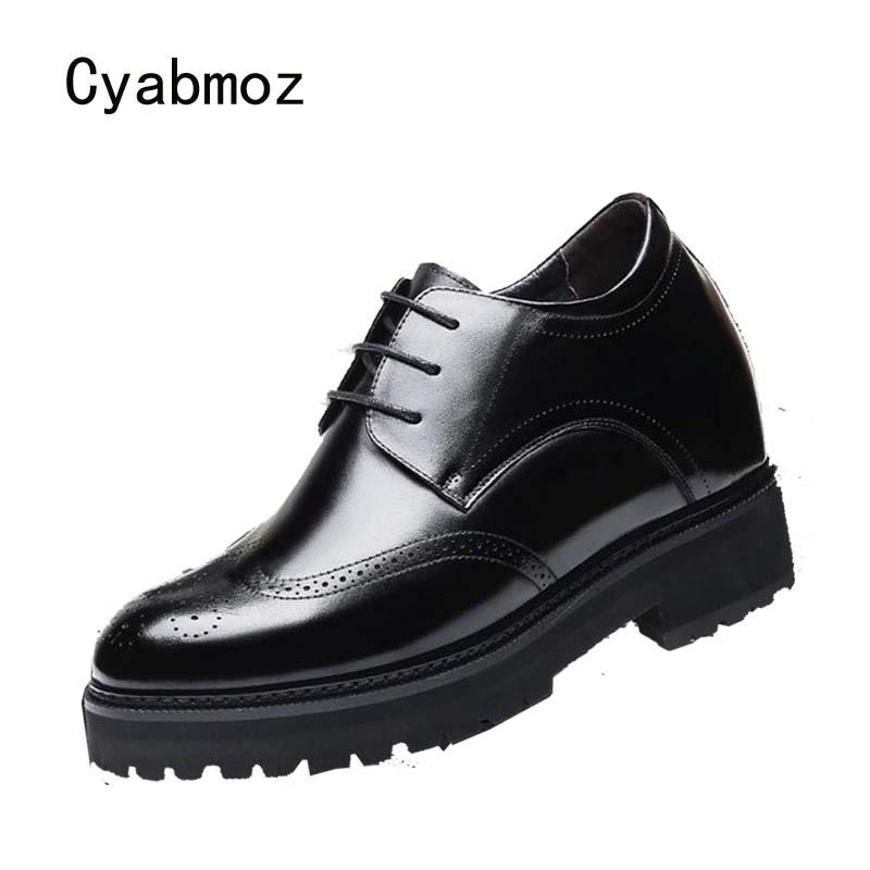 

Cyabmoz Men Shoes Genuine Leather Height Increasing Invisibly Elevator Shoes 12cm Plaid Carving Man Dress Wedding Party, Black a