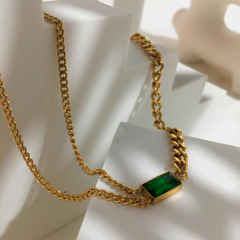

Chokers Monlansher Gold Color Mixed Linked Chain Green Geometric Pendant Necklace Statement Fashion Minimalist Necklaces Jewelry