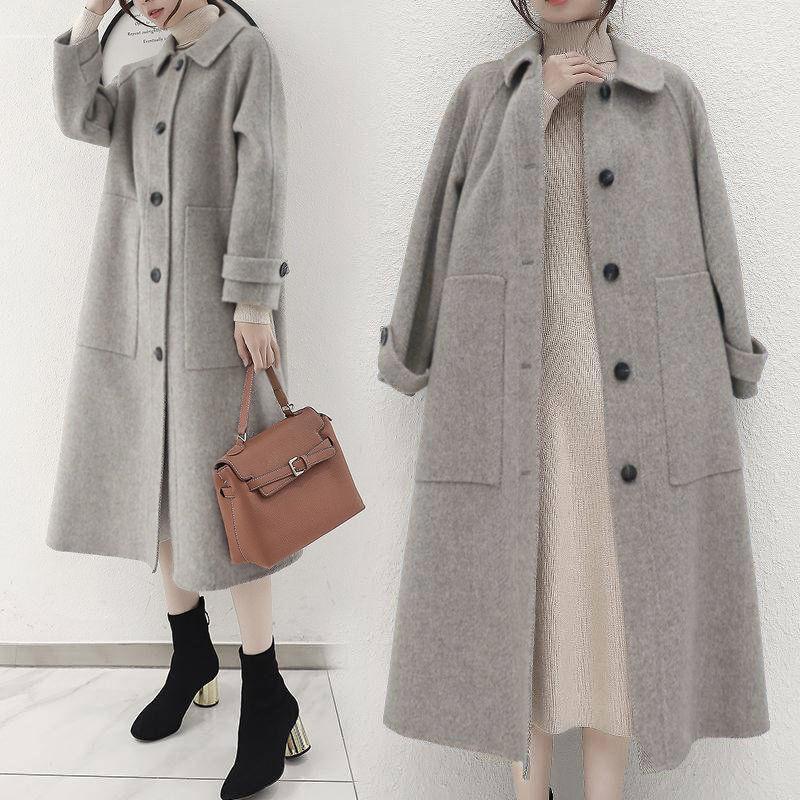

2021 New Women Autumn Winter Cassic Simple Casaco Feminino Wool Maxi Long Coat Female Korean Outerwear Manteau Overcoats H14, Qian hui se