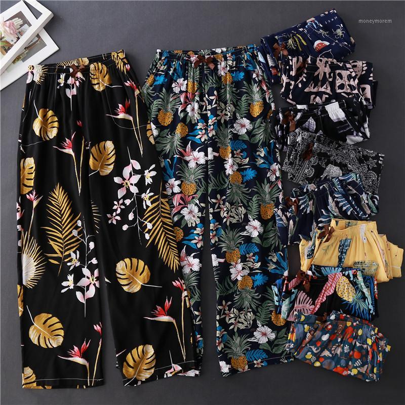 

Plus Size Summer Pajamas Set for women Floral Print Anti Mosquito Pants Soft Comfortable Pants Women Long Pajama Clothing1, 03