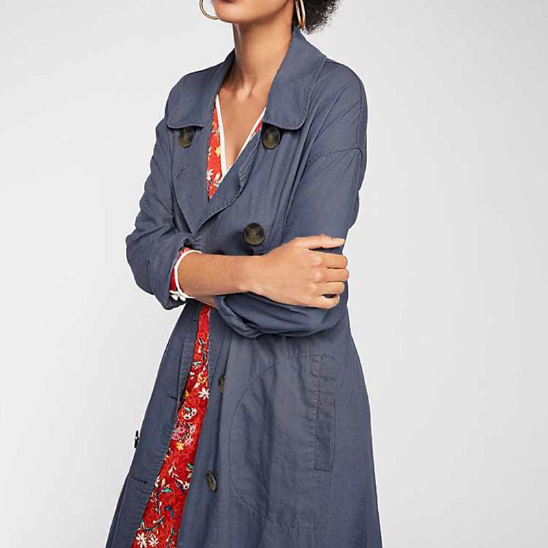 

Blue Trench Women Autumn Winter New Arrivals Long Double Breasted Trenches Coat