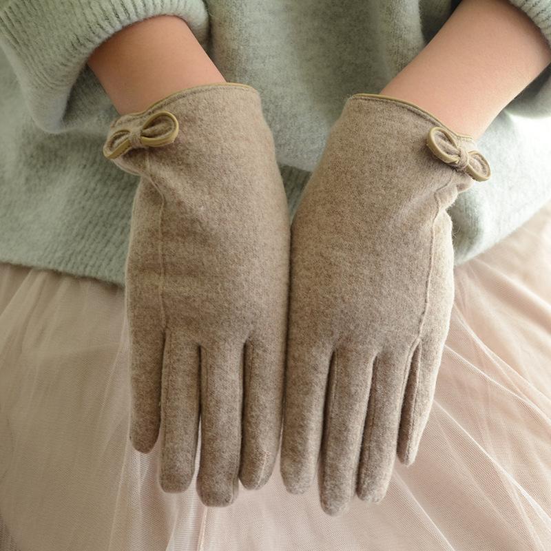 

Five Fingers Gloves Women Winter Keep Warm Touch Screen Plus Velvet Thicken Bow Cashmere Elegant Style Female High Elasticity Soft