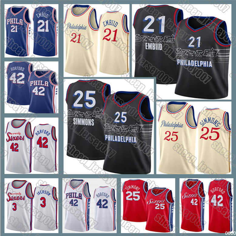 

Philadelphia 76er jersey Joel 21 Embiid 2021 Ben 25 Simmons Allen 3 Iverson Jersey 42 Horford Julius 6 Erving Basketball 20/21, Black;red