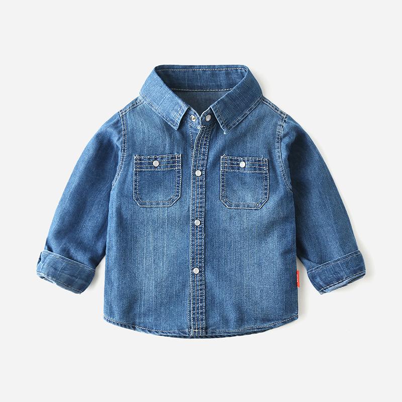 

Children's Shirt 2021 Spring Autumn New Boys Long Sleeves Denim Jacket Kids Solid Color Laple Fashion Casual Coat 2-8 Years, Blue