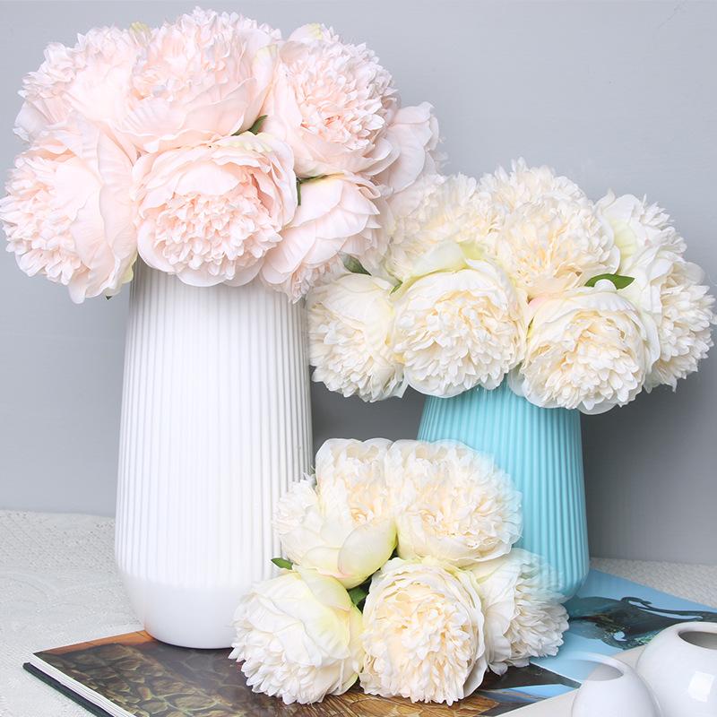 

5 Heads Peony Artificial Flower Home Room Decoration Silk Real Touch Peony Fake Flower Wedding Party Gift Floral, White