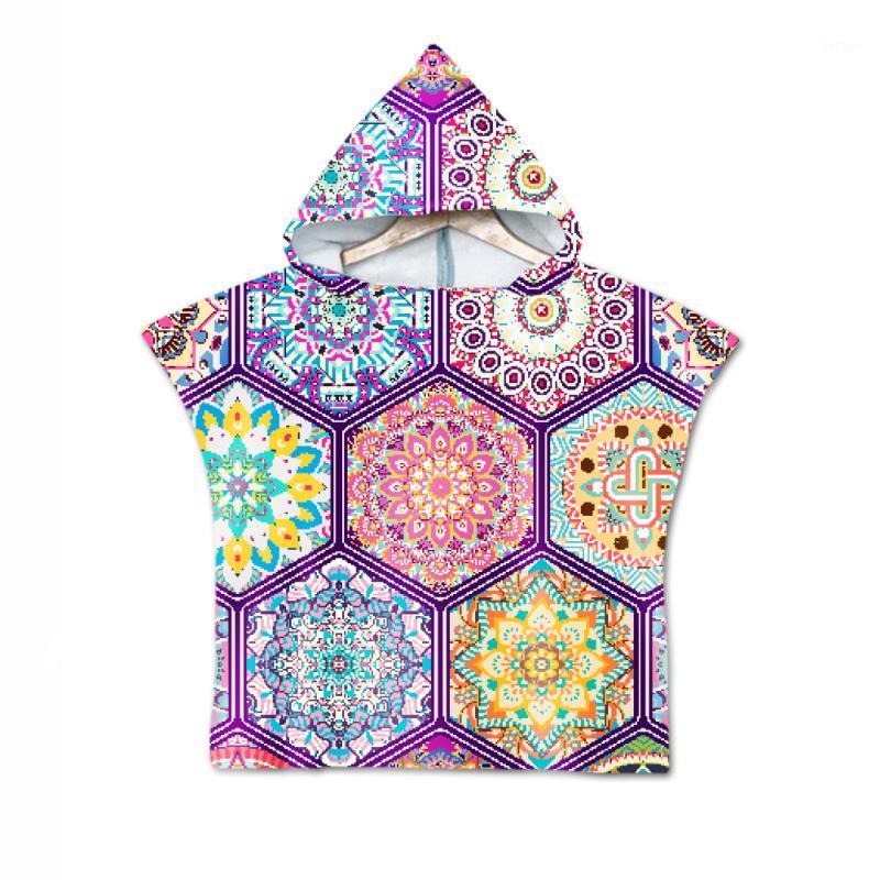 

3D Mandara Printing Baby Children Hooded Swimming Bath Towel Geometry Pattern Beach Towel Boys Girls Bath Kids Changing Robe1, Green