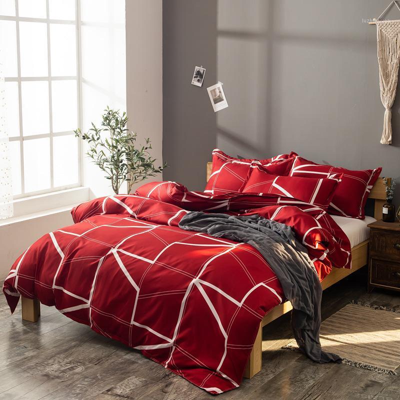 

Modern Bedding Set Geometric Duvet Cover Set With Quilt Cover Pillowcase Without Bed Sheet Adult Kids Boys Comforter Bedclothes1, Red