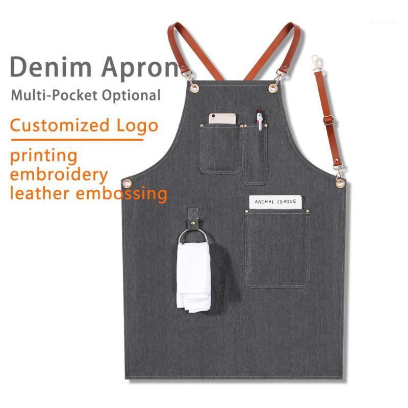 

Senior Denim Cowboy BBQ Apron Bib Leather Straps Delantal Cocina Kitchen Apron for Women Men Barber Cooking Restaurant Waitress1