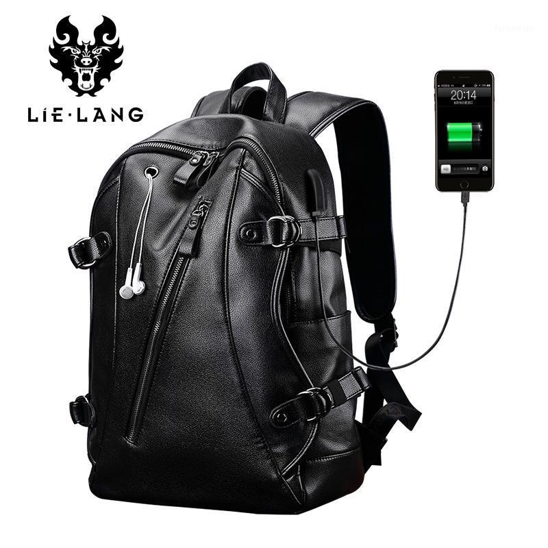 

LIELANG Leather Backpack Men USB Charge Backpack Anti-Theft Waterproof Laptop Male Fashion Backpacks For Teenger PU School Bags1, Black