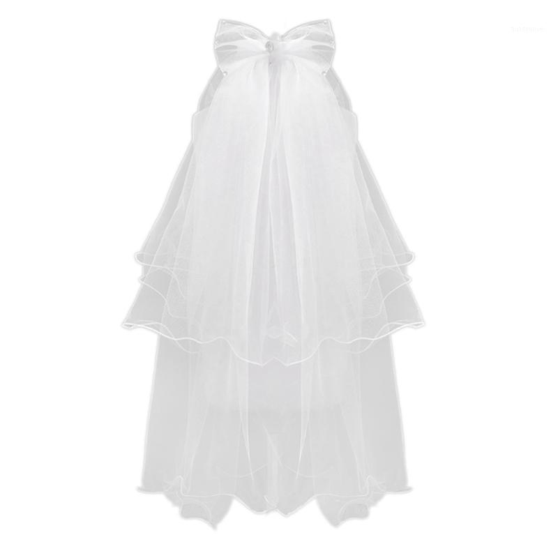 

Women Wedding Veil Dress White Bowknot Layers Tulle Ribbon Edge Bridal Veils1