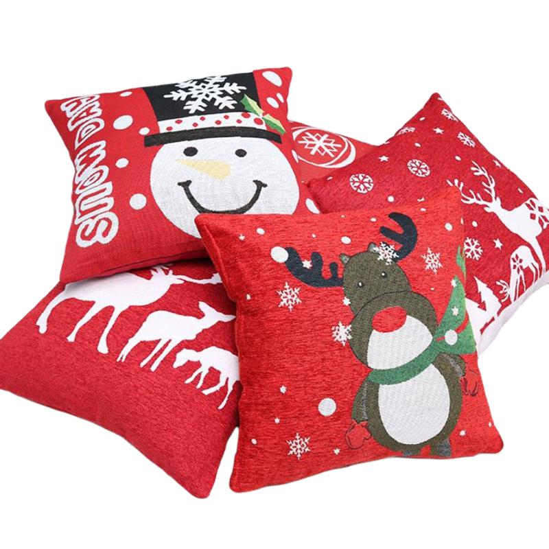 

Pillowcase Christmas Household Pillow Cover Cute Cartoon Snowman Deer Printed Jacquard Square Pillow Accessories Christmas Decor Case